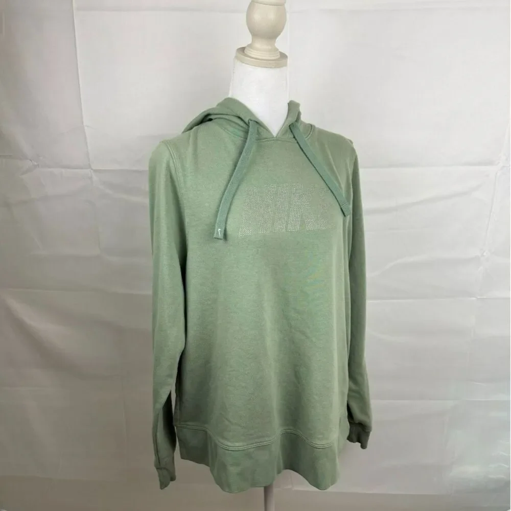 Nike Women's Sage Green Sparkle Logo Hoodie - M